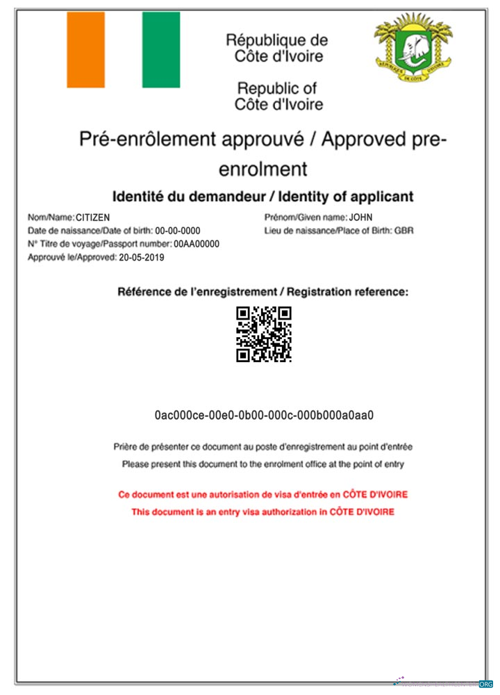 Download COTE D'IVOIRE e visa Photoshop template